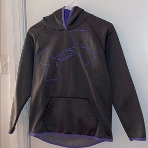 gray and purple under armour hoodie